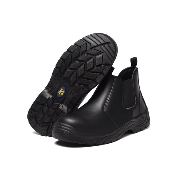 Woobling Men Slip Resistant Industrial Boots Office Anti-collision Heavy Duty Ankle Booties Waterproof Work Shoes Black Style A 7