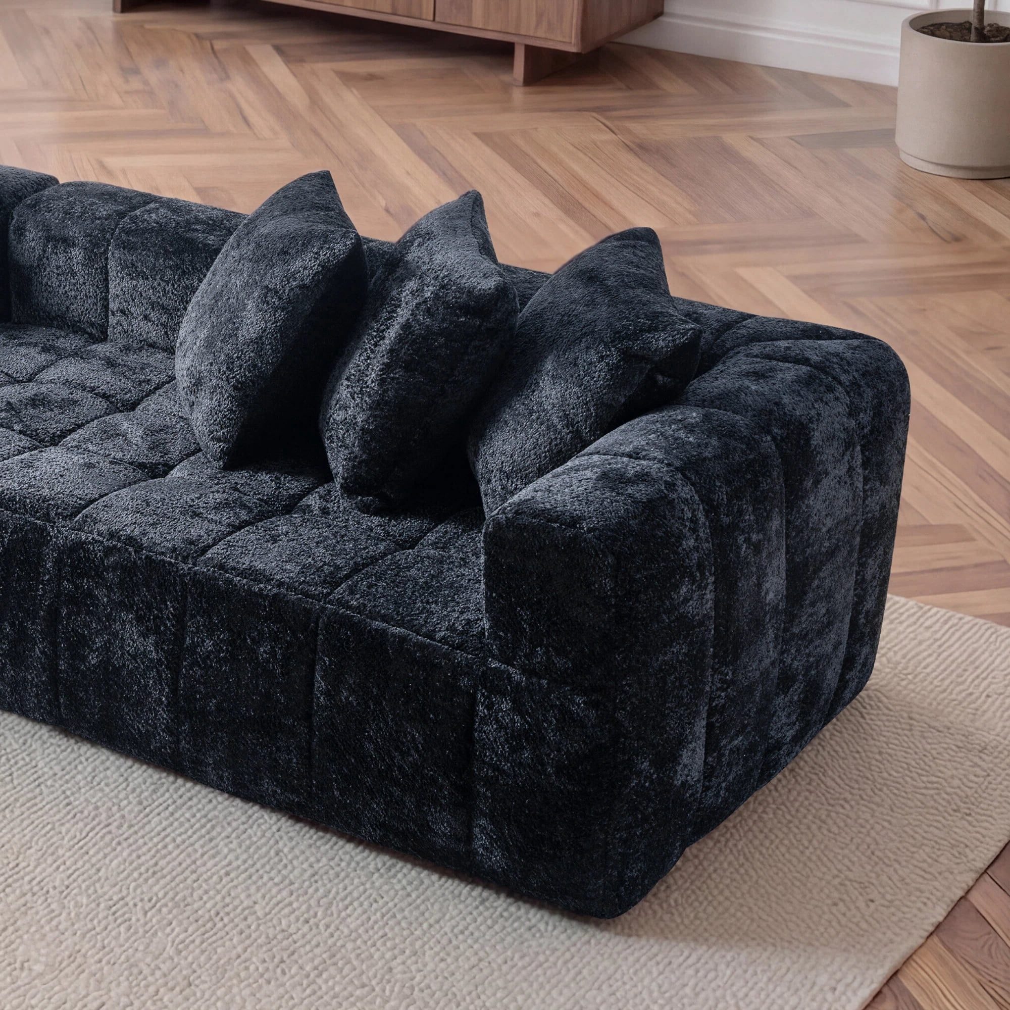Noble House 107.9" Cloud Modular Sectional Sofa,L-Shape Chaise with Deep Seat for Living Room Bedroom,Black