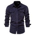 thumbnail image 1 of Mikilon Chemise Blouse Décontractée pour Homme en Velours Côtelé de Coton à Manches Longues, Coupe Ajustée, Col Rabattu, 1 of 9