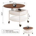 thumbnail image 4 of Table Basse Ronde GUNAITO à Petit Plateau Relevable sur Roulettes avec Rangement, Table Centrale Moderne Style Ferme avec Tablette Petite Table Ronde pour Salon, Blanc, 4 of 9