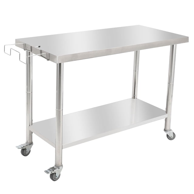 BeesClover Stainless Steel Table for Prep & Work with Backsplash, Kitchen Heavy Duty Table with Adjustable Under Shelf and Foot for Restaurant, Home and Hotel