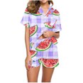 thumbnail image 1 of Jamicy Pyjama Mignon pour Femmes Mode Décontractée Imprimé Haut à Manches Courtes à Col à Revers avec Short Ample Confortable Ensemble de Pyjama pour la Maison, 1 of 4