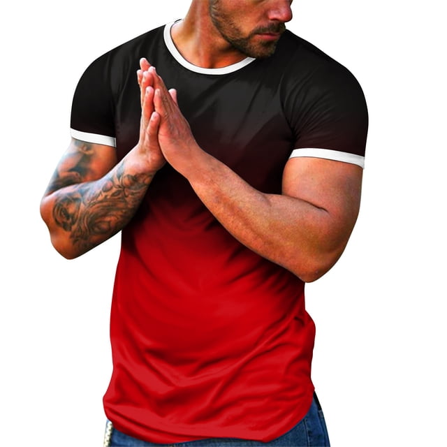 Ketyyh-chn99 Chandail pour Homme 2024 Mode d'Été Chemise de Plage T-Shirt pour Homme en Rouge, avec un Col Rond à Manches Courtes et des accents Blancs sur l'Encolure et les Bords des Manches. Fabriqué en Tissu Léger et Respirant, Ce T-Shirt 3TG Offre une Coupe Ajustée et un style Moderne, Convient aux Tenues Décontractées, aux Sorties d'Été Ou aux Entraînements.
