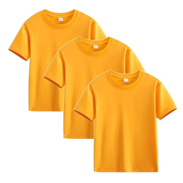 Plebaso Lot de 3 T-Shirts en Coton pour Enfants, Manches Courtes, Col Rond, Chandails Décontractés Unis Basiques, Hauts pour Unisexe