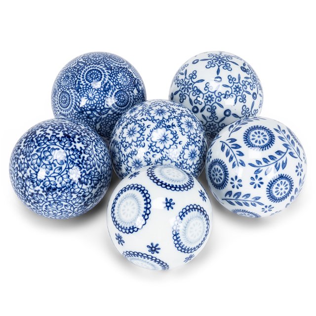Ensemble de 6 Styles Assortis de Décorations de Boule Bleue et Blanche