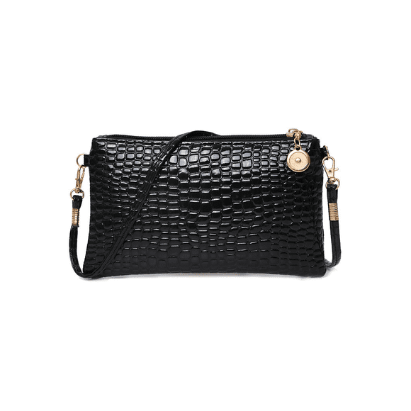 Jiibva Women Crocodile Pattern Shoulder Messenger Bag Lady Purse Ladies Handbags Small Tote Leather Clutch Bag (Black)