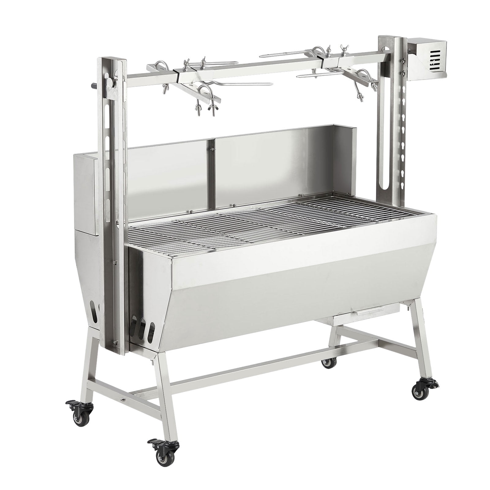 Heavy Duty 37in Stainless Steel Charcoal Rotisserie Grill – 132LB Capacity, 50W Electric Motor, Adjustable Height, Lockable Wheels, Wind Screen – Spit Roaster for Whole Pig, Lamb, Chicken