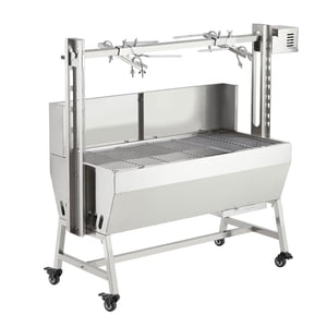 Lourds 37in Grill en acier inoxydable Charbon Rotisserie – 132LB Capacité, 50W Moteur électrique, Hauteur réglable, Roues verrouillables, Ecran de vent – Roaster de copeaux pour porc entier, agneau, poulet