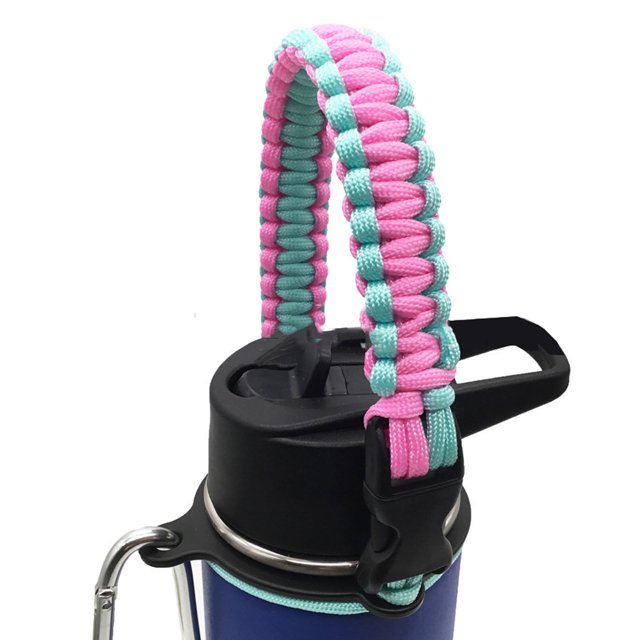 Poignée de Bouteille d'Eau pour Hydro Flask et Autres Bouteilles à Grand Goulot, Porte-Bouteille à Sangle en Paracorde pour Bouteille de 12 Oz à 64 Oz, Accessoires de Bouteille pour la Randonnée - Assemblée avec Anneau de Sécurité et Mousqueton