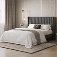 thumbnail image 2 of Fullfurnique Upholstered Bed Frame with Wing Side and Channel Headboard, Queen, Dark Gray, 2 of 7