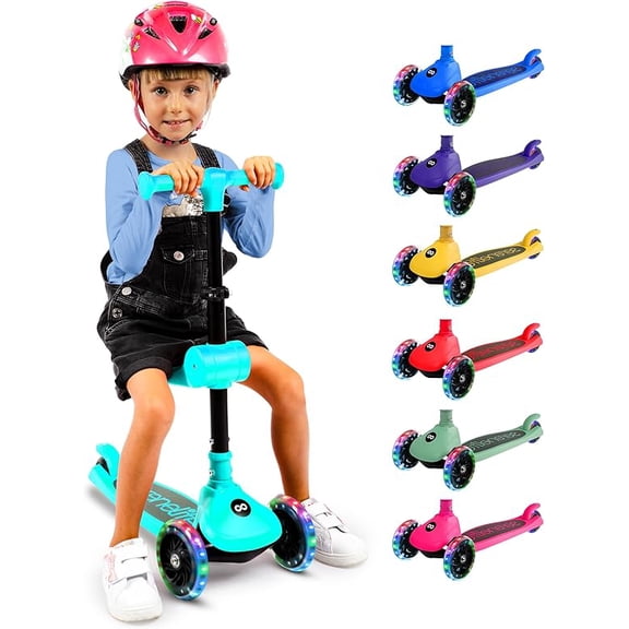 SereneLife Trottinette pour Enfants à 3 Roues Pliable - Siège Pliable, Lumières de Roue à DEL, Guidon Ajustable, Frein Arrière au Pied, Direction par Inclinaison, Plateau Antidérapant, Idéale pour Tout-Petits Enfants 3+, jusqu'à 110 Lb