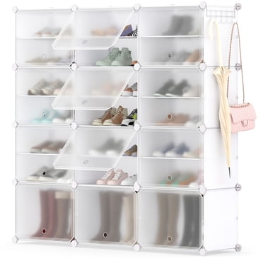 Costway Portable Shoe Rack Organizer 12-Cube 48 Pair Shoe Shelf Storage Cabinet with Hook White
