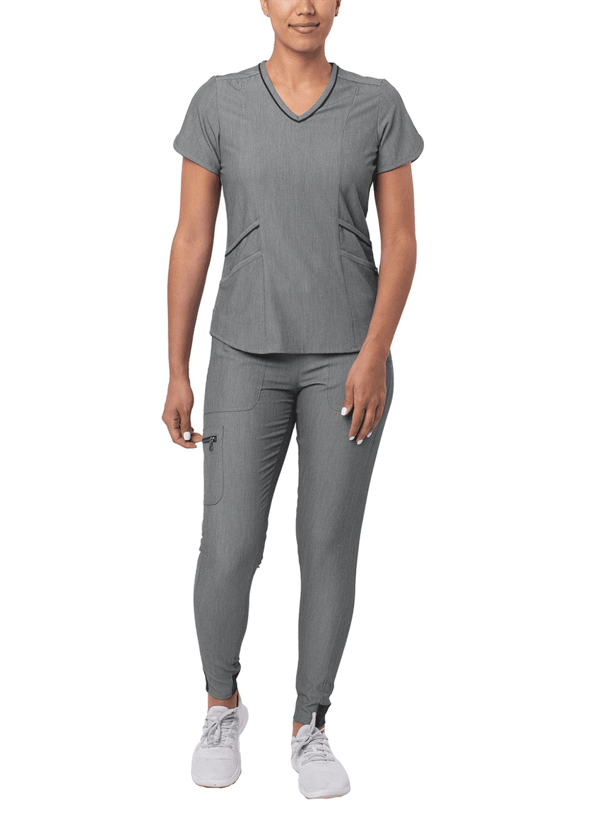 Adar Pro Heather Modern Athletic Scrub Set For Women - Modern V-Neck Scrub Top & Yoga Jogger Scrub Pants