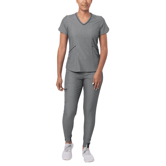 Adar Pro Heather Modern Athletic Scrub Set For Women - Modern V-Neck Scrub Top & Yoga Jogger Scrub Pants