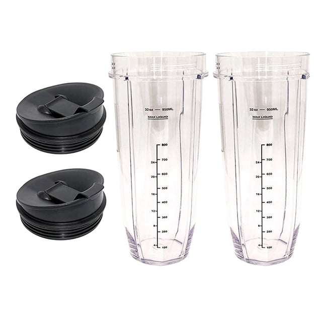 2X 32-Ounce Cup with Sealed Lid Ninja Replacement Parts and Accessories for Nutri Ninja Auto-IQ 1000W and Dual Blender