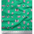 thumbnail image 1 of Soimoi Green polyester Crepe Fabric Dot & Gift Box Party Printed Fabric 1 Yard 52 Inch Wide, 1 of 3