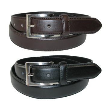CTM®  Leather Basic Dress Belt with Silver Buckle (Pack of 2 Colors) (Men's)