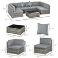 thumbnail image 4 of Outsunny 7 Pieces Patio Furniture Set with Cushions, PE Rattan Outdoor Conversation Set, Sectional Furniture Sofa Set with Glass Top Coffee Table and Pillows, for Garden, Lawn, Deck, Grey, 4 of 9