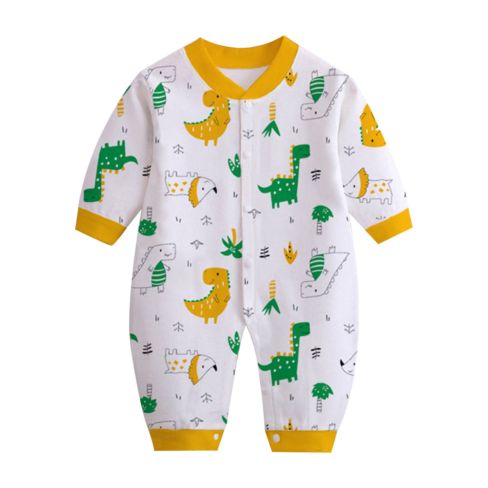 Pisexur Baby Boys Girls Cotton Rompers V Neck Long Sleeve Infant Clothes Cute Print Button Down Baby Boy Rompers Unisex Newborn Jumpsuits Overalls 0-1