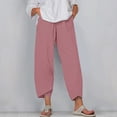 thumbnail image 2 of Timegard Plus Size Pants for Women Elastic Waist Solid Color Comfy Fall Casual Crop Pants with Pockets, 2 of 5