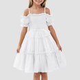 thumbnail image 2 of YDFCWXW Girls Cold Shoulder Shirred White Off Shoulder Ruffle Sleeve Summer A-Line Princess Sundress (White, 7-8 Years), 2 of 9
