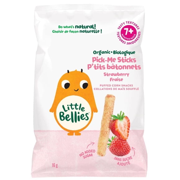 Little Bellies Organic Pick-Me Sticks Strawberry Puffed Corn Snacks 7+ Months, 16gr