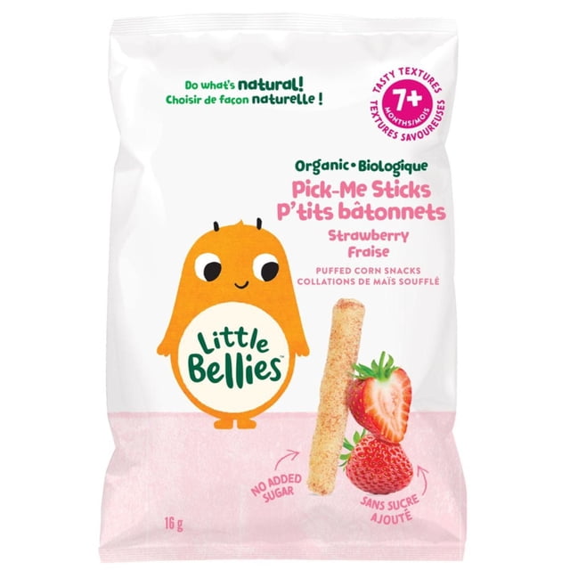 Little Bellies P'tits Batonnets à la Fraise Collations De Mais Souffle 7+ Mois, 16gr