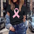 thumbnail image 1 of UANWENN T-Shirts Décontractés pour Femmes avec Imprimé Ruban de Sensibilisation au Cancer, Manches Courtes, Col Rond, Style de Base pour le Quotidien, Hauts pour Femmes à Manches Courtes, Chandail Léger Décontracté pour Femmes, Haltérophilie, Long, 1 of 4