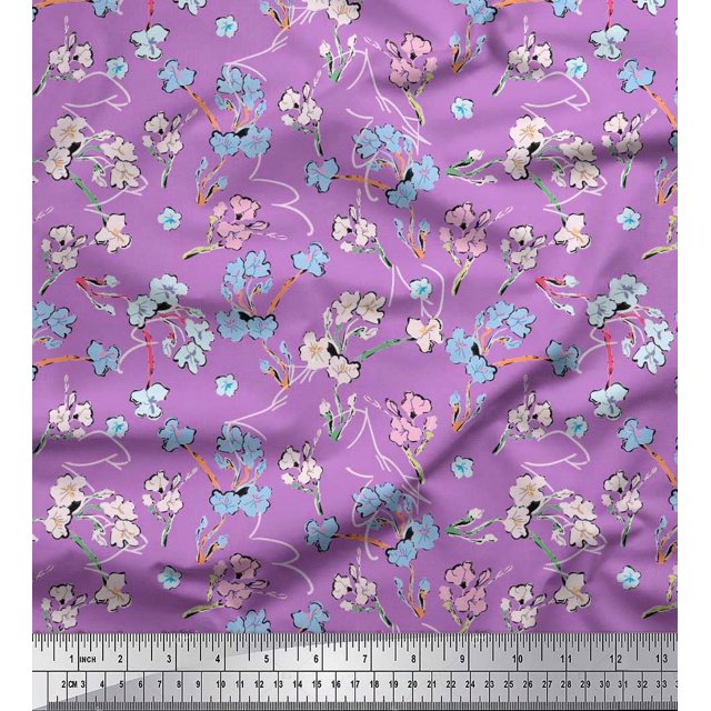 Soimoi Modal Satin Fabric Artistic Floral Print Fabric by Yard 42 Inch Wide