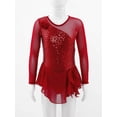 thumbnail image 3 of Alvivi Robe de Patinage Artistique à Manches Longues pour Filles Enfants Justaucorps de Gymnastique Jupe Portefeuille Robe de Danse Ballet Lyrique avec Bande pour Cheveux Rouge 10, 3 of 7
