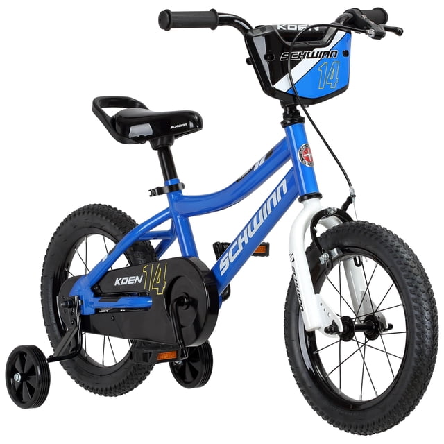 Schwinn Koen & Elm BMX Style pour tout-petits et enfants, pour les filles et les garçons, 14-Inch Roues, avec Poignée de Selle, Roues d'Entraînement, Garde à Chaînes et Plaque de Nombre, Recommandé Hauteur 36-40 pouces, Bleu