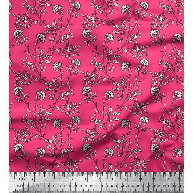 Soimoi Poly Georgette Fabric Leaves & Floral Block Print Fabric by The Yard 42 Inch Wide