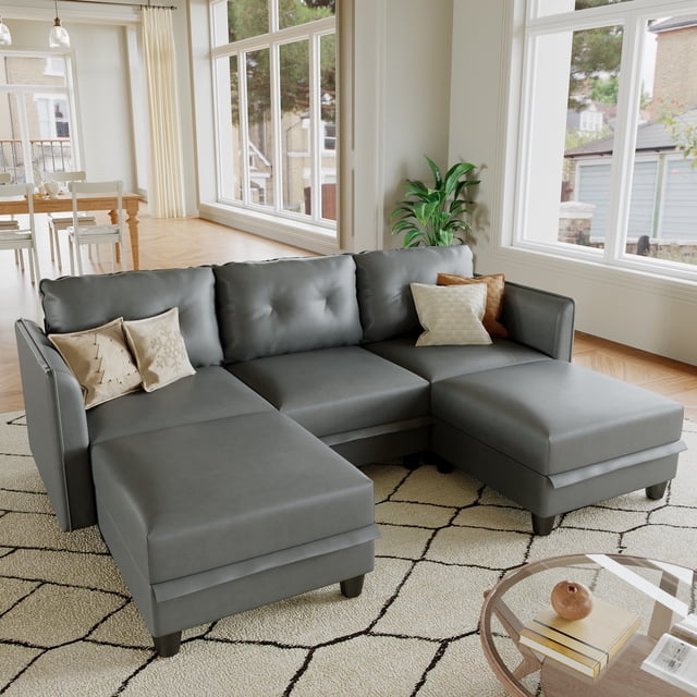 LLappuil Modular Sectional Sofa, 5 Seat Modular Sectional Sofa with Storage, Faux Leather Waterproof Sofa for Living Room