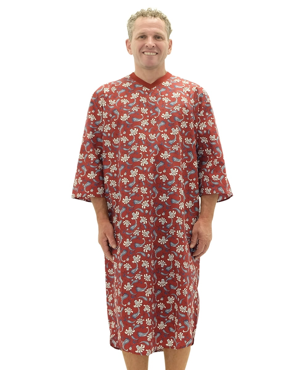 Silvert's Men's Hospital Gown with Open Back, Wine Paisley, 3XL Plus Size