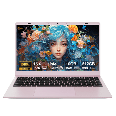 RNRUO Ordinateur Portable 15,6 Pouces, 16 Go RAM 512 Go SSD, Intel Pentium Gold 6500Y à 2 Cœurs jusqu'à 3,4 GHz, Écran Full HD, Office 2024, WiFi5 BT5.0, Windows 11 pour Entreprise, Étudiant, Rose