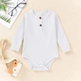 thumbnail image 2 of tarylea Toddler Baby Clothes Long Sleeve Crew Neck Button Rompers Solid Color Ribbed Outfits Casual Comfy Fall Outwear Jumpsuits for 0-24 Months, 2 of 3