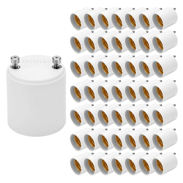 JACKYLED GU24 to E26 E27 Adapter 50-Pack Heat Resistant Up to 392â?? Fire Resistant Converts GU24 Bi-Pin Based Fixture to E26 E27 Standard Screw-in Socket