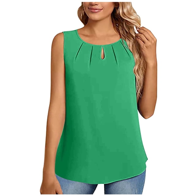 EQWLJWE Hauts d'Été pour Femmes Hauts pour Femmes Liquidation Mode Femmes Décontracté Col Rond Blouse Uni Sans Manches T-Shirt Élégant Débardeur d'Été