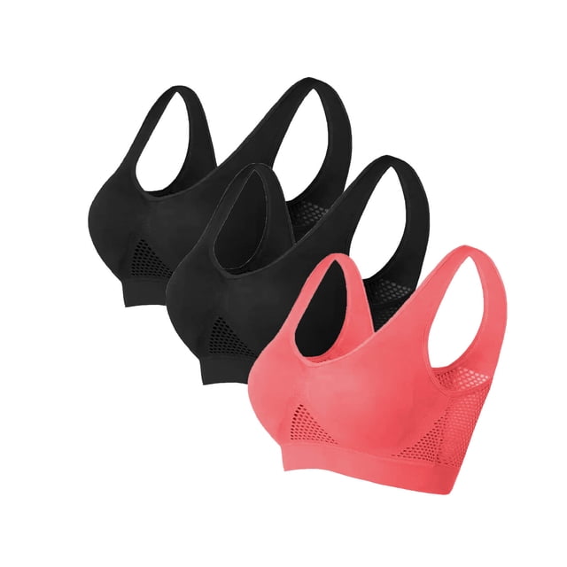 Virmaxy 3PC Womens Wireless Bra Gathering Breathable Underwear Everyday Bra 3PC Solid Color Gathered Together Large Size Daily Bra Underwear No Rims Watermelon Red XXXL