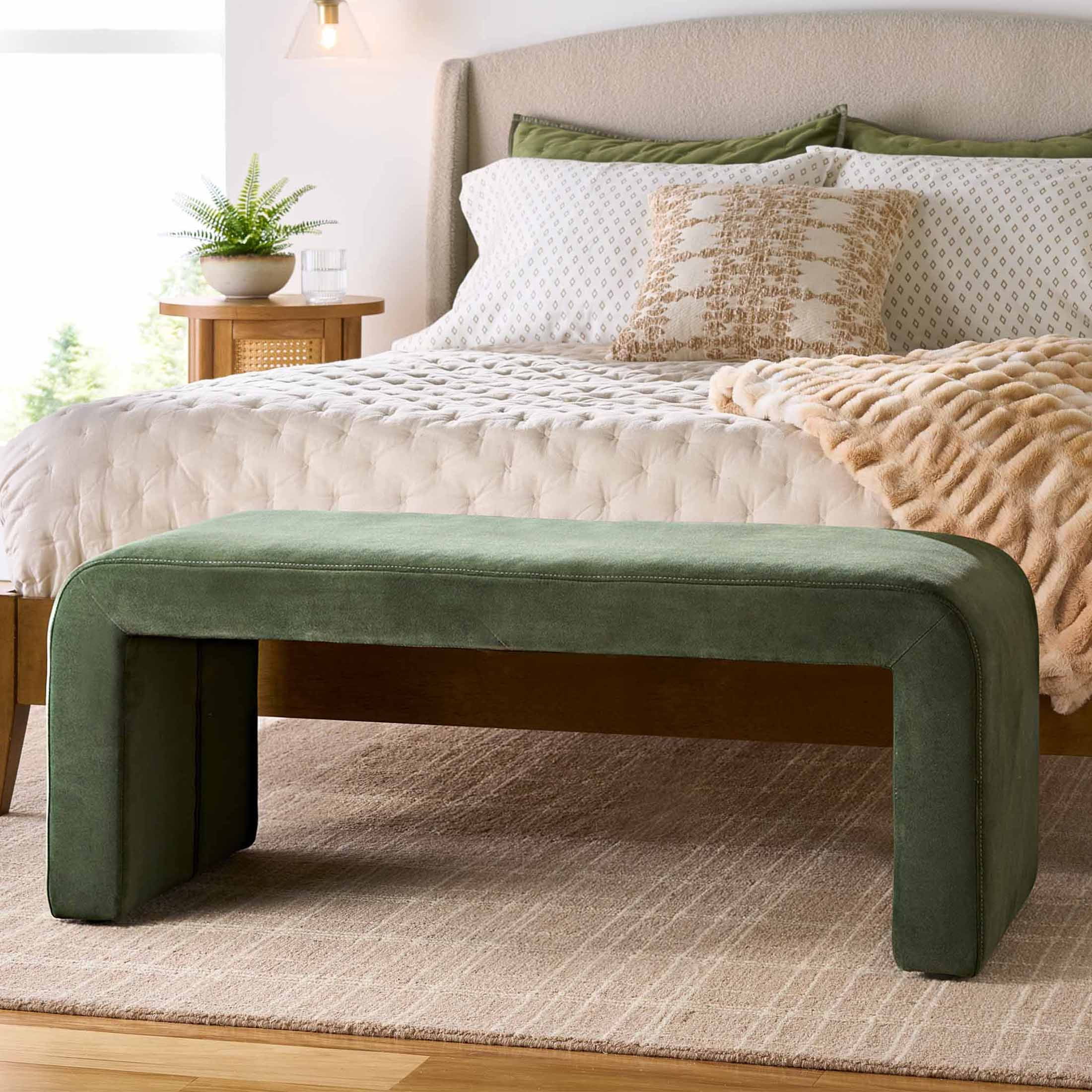 Better Homes & Gardens Juliette Velvet Banc, Olive