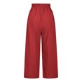 thumbnail image 4 of Womens Wide Leg Cropped Pants Cotton Linen Elastic High Waisted Palazzo Pants with Pockets Red, 4 of 7