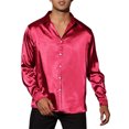 thumbnail image 1 of INSPIRE CHIC Men's Dress Satin V Neck Long Sleeves Button Down Party Shirts, 1 of 4