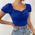 thumbnail image 2 of Lenpel Crop Tops for Women Summer Ruffle Short Sleeve Square Neck Ruched Solid Color Slim T Shirts Going out Blouses, 2 of 7