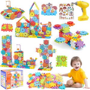 Pycoal Gears Bâtiments, STEM Jouets éducatifs 234 PCS Équipement de construction de jouets Jeu d'outils pour enfants avec perceuse électrique, Électrique Équipement de bâtiment blocs Cadeaux d'anniversaire pour les enfants Âge 3+