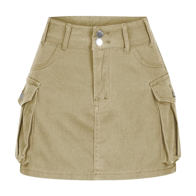fheaev Jupe Cargo Très Extensible pour Femmes Jupe Mini en Denim Cargo Jupe en Denim avec Poche Jupe Mini Y2K Jupe-Short de Randonnée pour Femmes