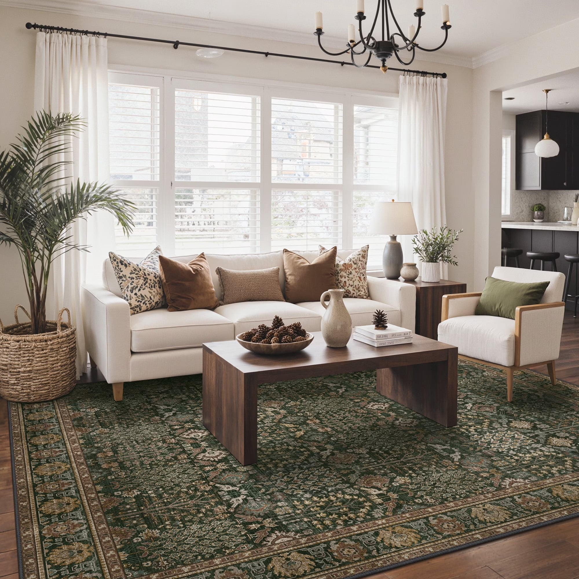 KUETH Area Rugs for Living Room Vintage Chenille 8'x10' Low Pile Area Rug, Machine Washable & Non-Slip for Bedroom, Dining Room, Home Office