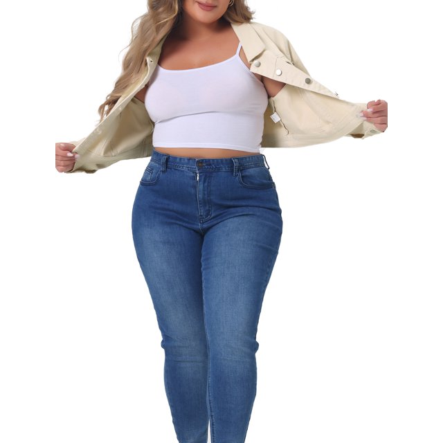 GRACE & GRANDEUR Juniors Grande Taille Vestes en Jean à Boutons Mode