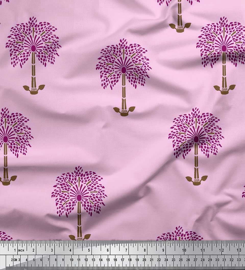 Soimoi Rayon Crepe Fabric Tree Block Print Fabric by The Yard 46 Inch Wide