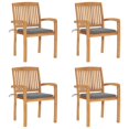thumbnail image 1 of vidaXL Stacking Garden Chairs with Cushions 4 pcs Solid Teak Wood, 1 of 5