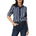 thumbnail image 1 of INSPIRE CHIC Chemises pour Femmes à Boutons, Manches Longues Retroussables, Col à Revers, TP Bleu Marine, 1 of 6